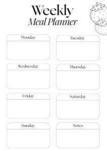 Minimalist weekly meal planner