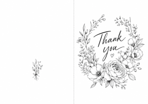 Black and white floral thank you card preview